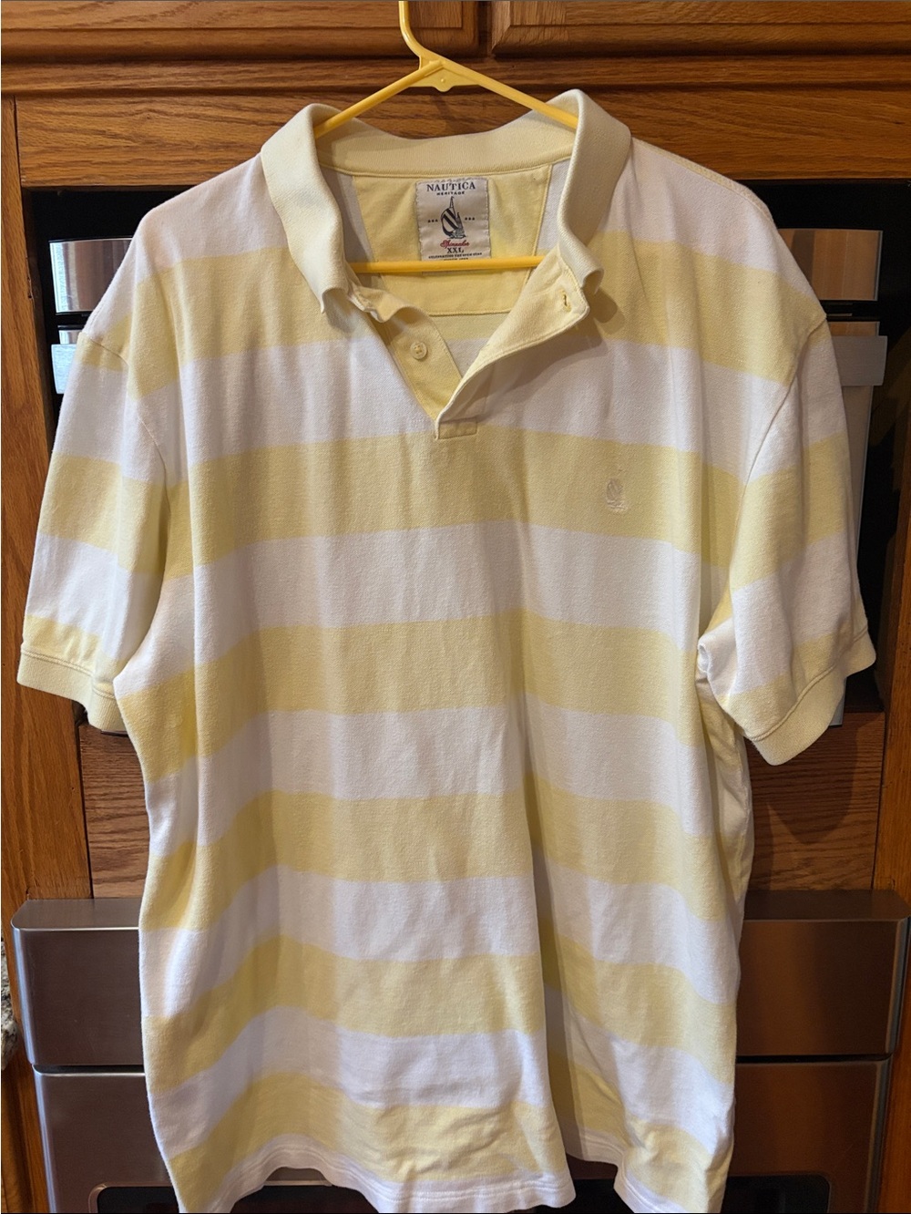 Nautica Men’s Yellow and White Striped Polo